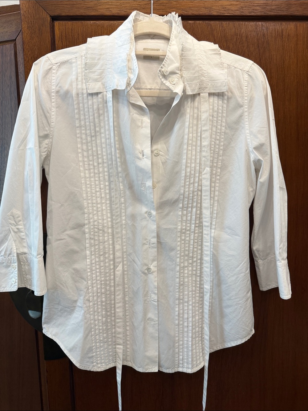 PAUW Amsterdam White  Pintuck Button-Down Blouse with Removable Collar Sz 1